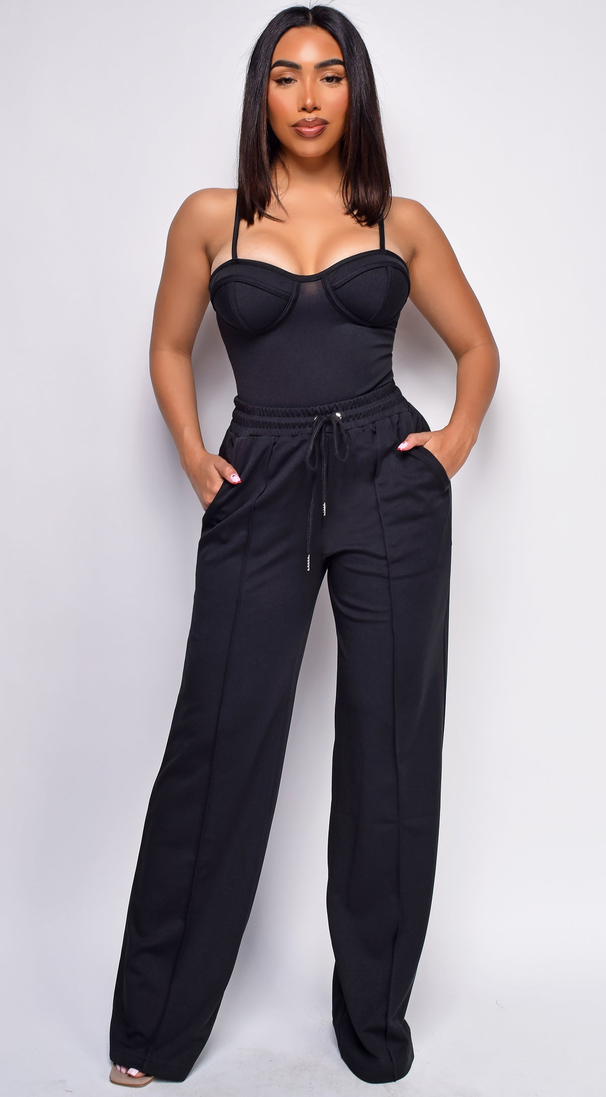 Madely Black Bustier Wide Leg Pants Set
