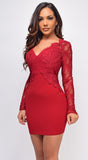 Kristina Red Lace Long Sleeve Mini Dress