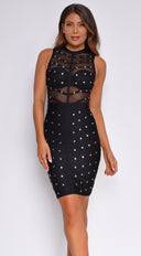 Kenadee Black Studded Mesh Bandage Dress