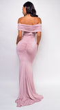 Divine Mauve Pink Off Shoulder Surplice Gown