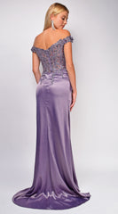 Winter Lavender Purple Off Shoulder Sequin Gown