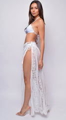 Mykonos White Premium Lace Sarong Cover Up Skirt Dress