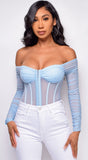 Vieve Blue Mesh Corset Bodysuit