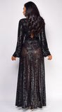 Lora Black Sequin Double Slit Maxi Dress