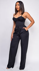Madely Black Bustier Wide Leg Pants Set