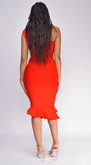 Luna Red Asymmetric Ruffle Bottom Bandage Dress