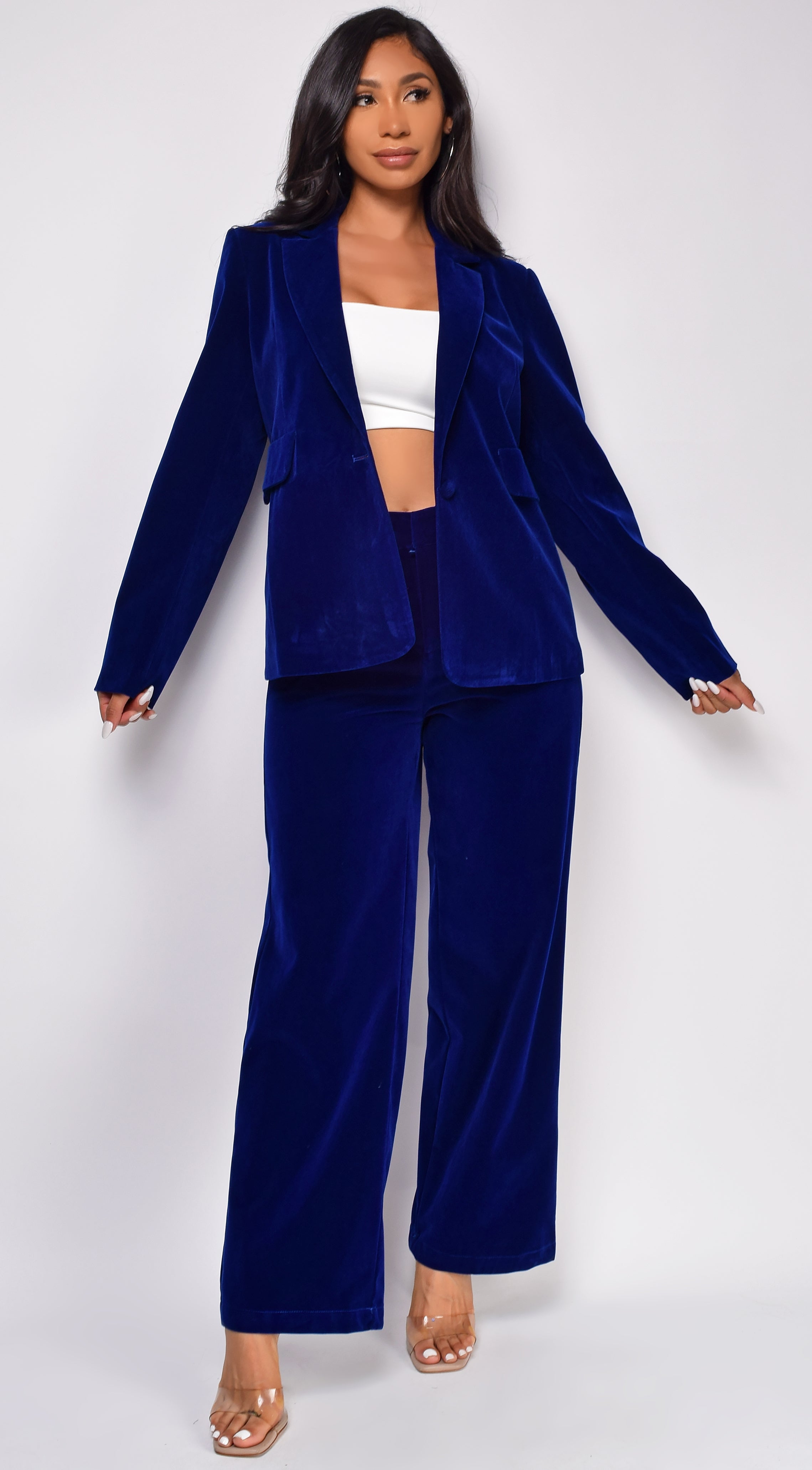 Ellia Blue Velvet Blazer Set