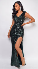 Orsha Emerald Green Sequin Gown