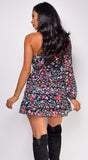 Avia Black One Sleeve Multi Floral Print Mini Dress