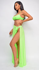 Skyros Neon Green Mesh Maxi Wrap Cover-Up Skirt back view on model