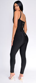 Elmirah Black Waist Cinching Bandage Jumpsuit - Emprada