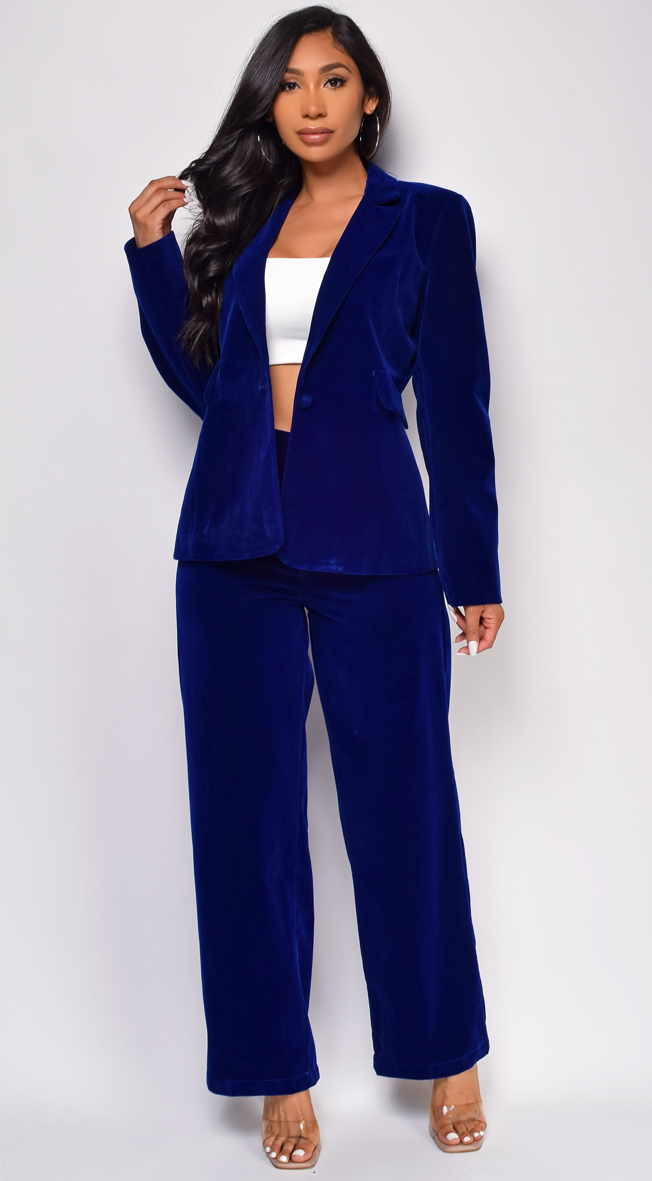 Ellia Blue Velvet Blazer Set