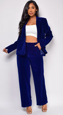 Ellia Blue Velvet Blazer Set hemline and silhouette detail