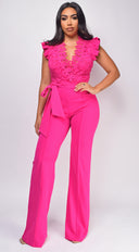 Giulia Fuchsia Pink Lace Crochet Jumpsuit