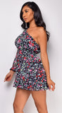 Avia Black One Sleeve Multi Floral Print Mini Dress