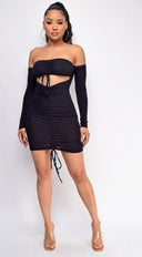 Nicci Black Cut Out Ruched Detail Dress