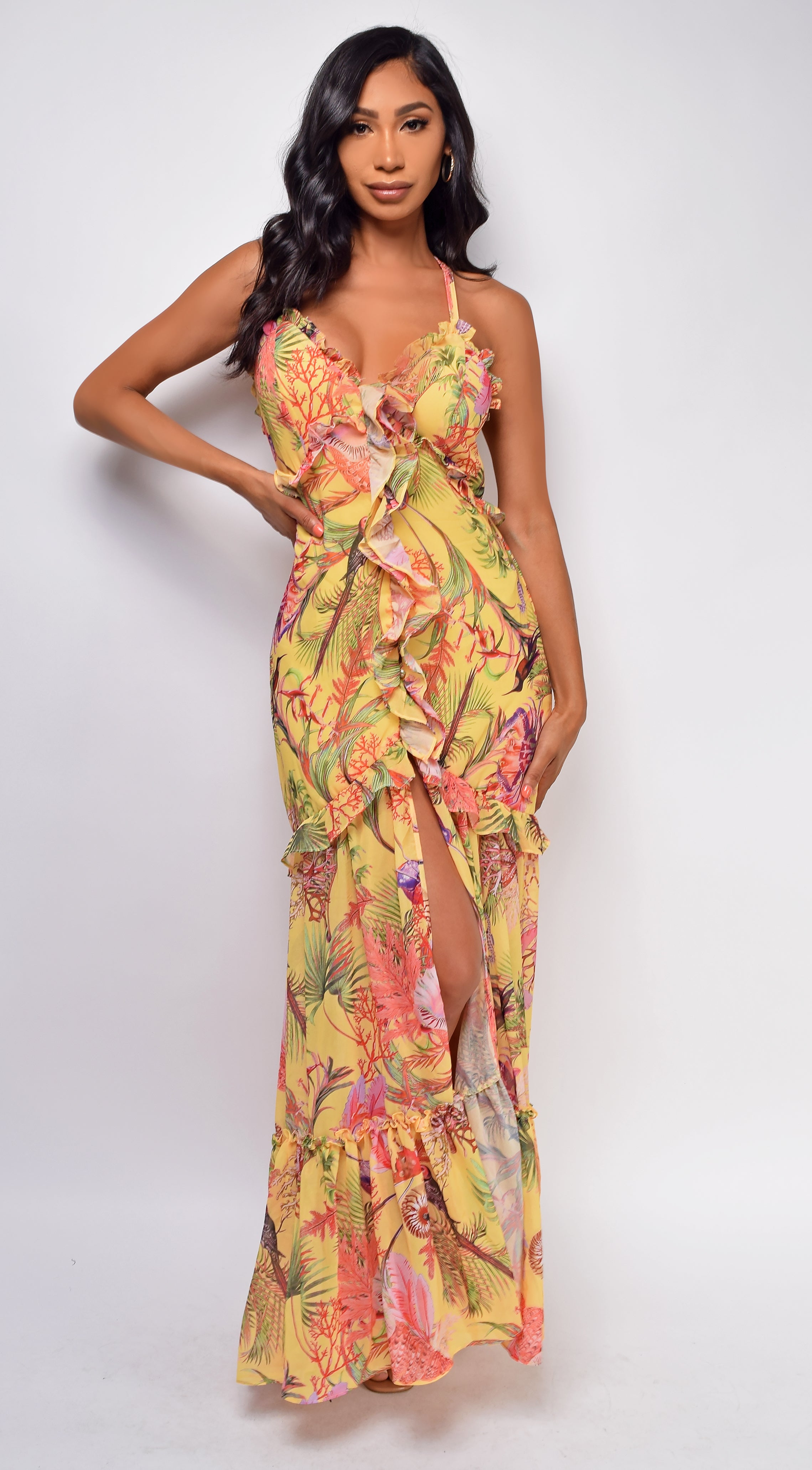 Stella Yellow Floral Print Maxi Dress
