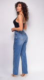 Nevis Mid Wash Blue Distressed Straight Leg Denim Jeans