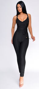 Elmirah Black Waist Cinching Bandage Jumpsuit - Emprada