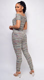 Lana Olive Green Camo Off Shoulder Jumpsuit