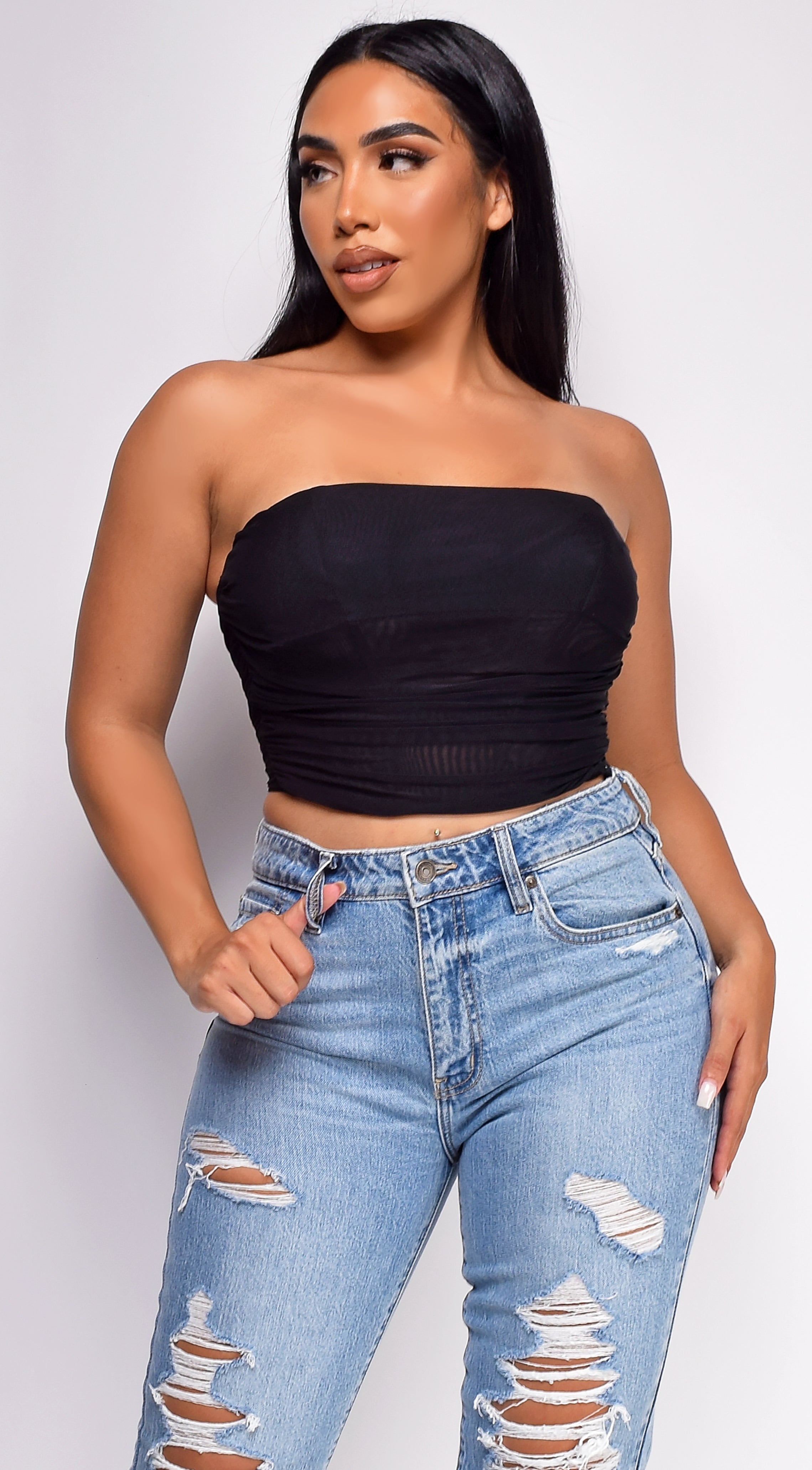 Araminta Black Bandeau Mesh Corset Top