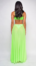 Skyros Neon Green Mesh Maxi Wrap Cover-Up Skirt close-up of mesh panel detail
