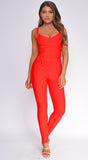 Elmirah Red Waist Cinching Bandage Jumpsuit