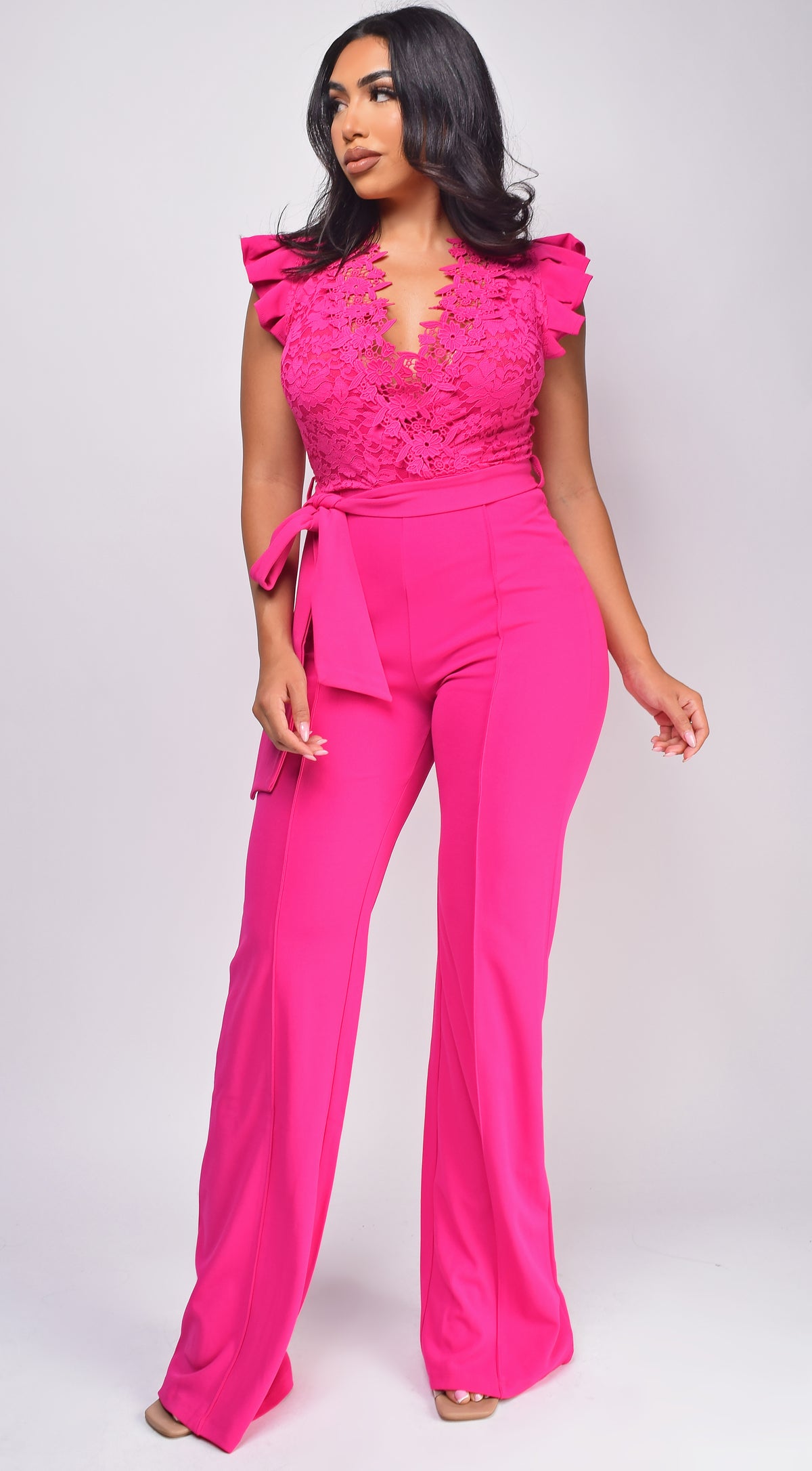Giulia Fuchsia Pink Lace Crochet Jumpsuit