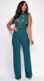 Vanna Hunter Green Crochet Flared leg Jumpsuit
