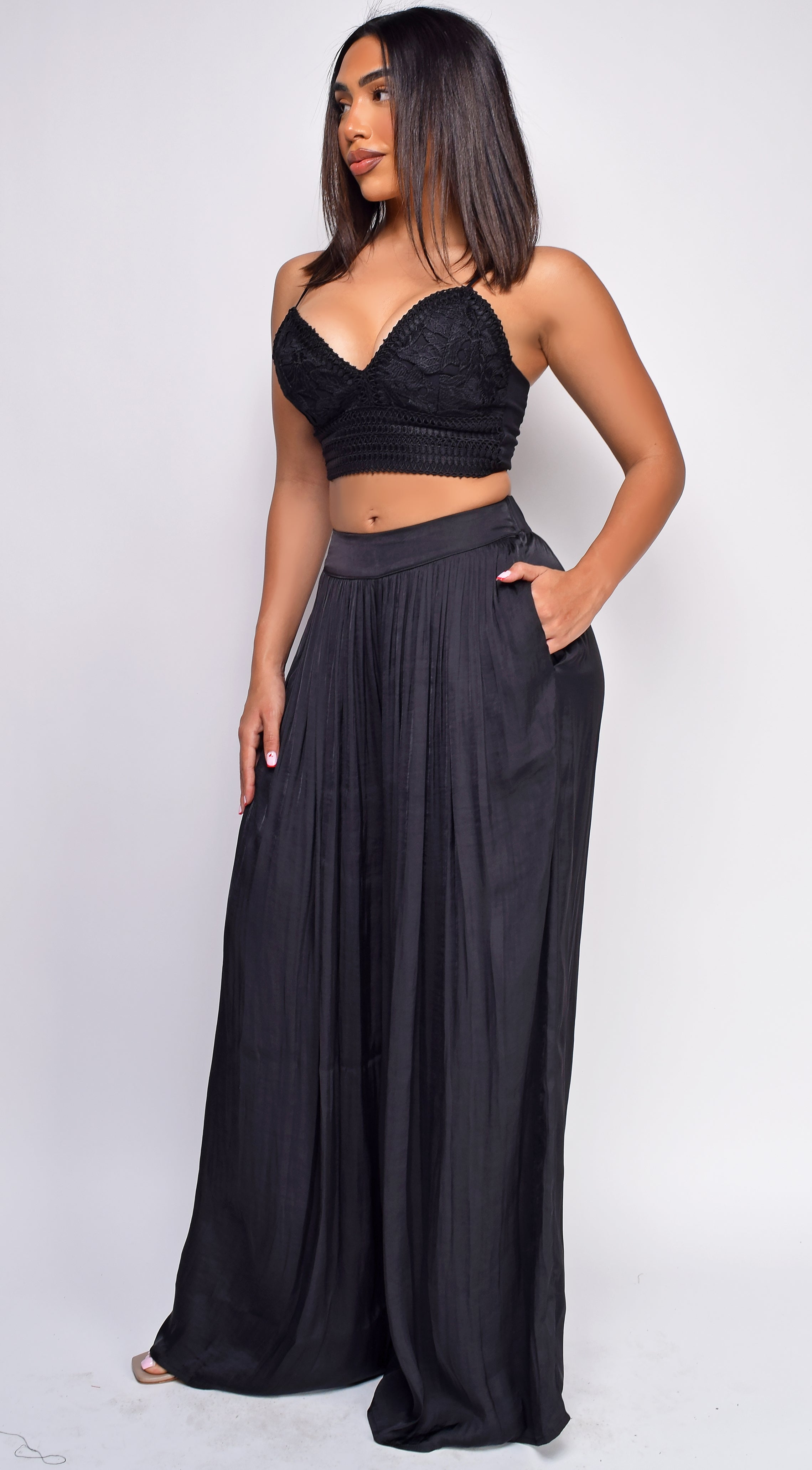 Paris Black Pleated Wide Leg Pants