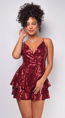 Tillie Burgundy Red Sequin Romper