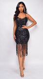 Indie Black Fringe Sequin Dress
