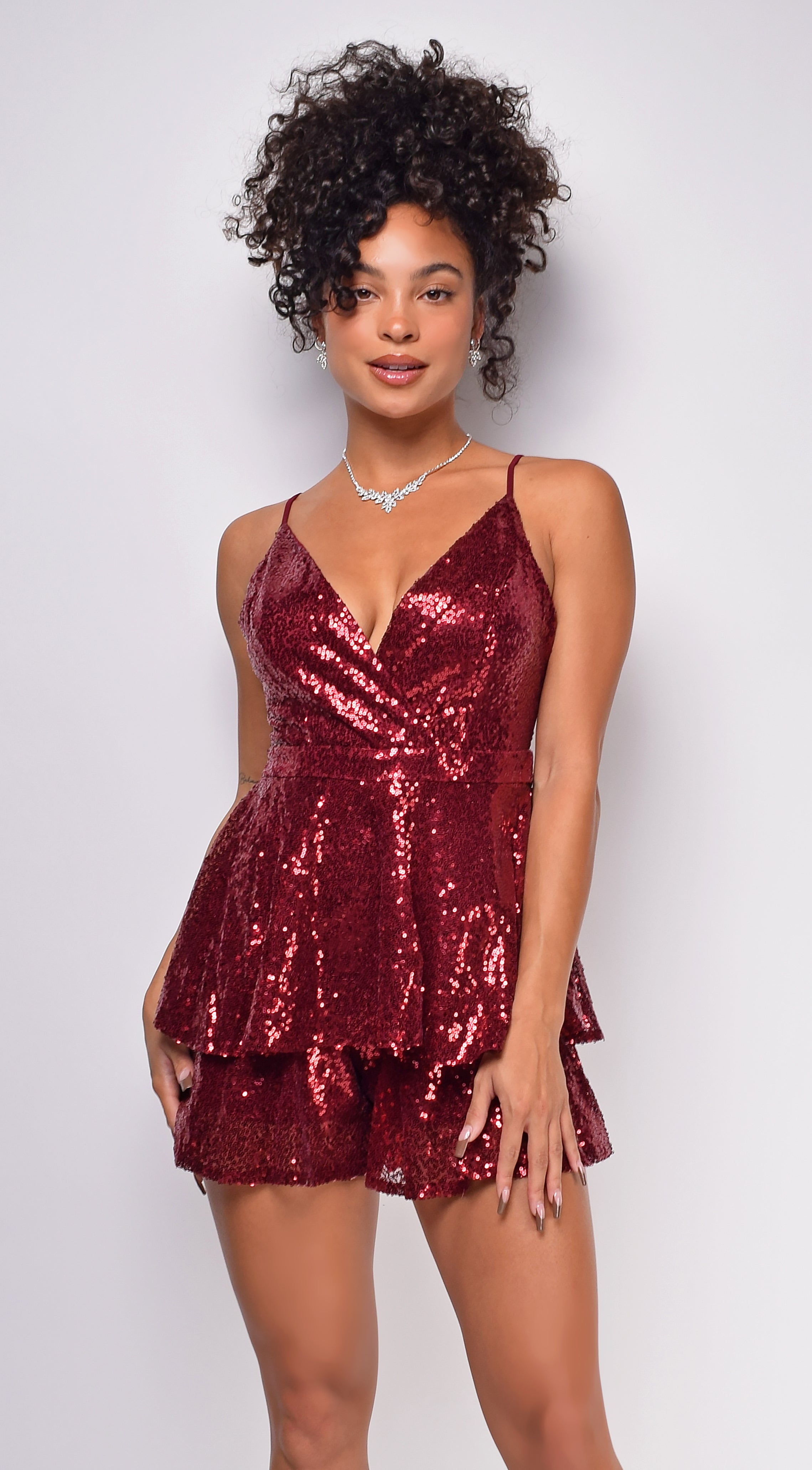 Tillie Burgundy Red Sequin Romper