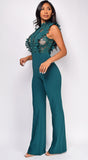Vanna Hunter Green Crochet Flared leg Jumpsuit