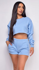 Cozy Up Blue High Waist Shorts & Crop Sweater Lounge Set