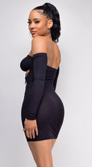 Nicci Black Cut Out Ruched Detail Dress