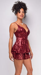 Tillie Burgundy Red Sequin Romper