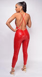 Saoirse Red Cowl Neck Sequin Jumpsuit