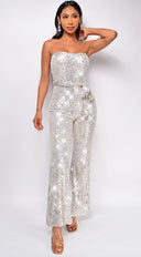 Savia Silver Belted Jumpsuit