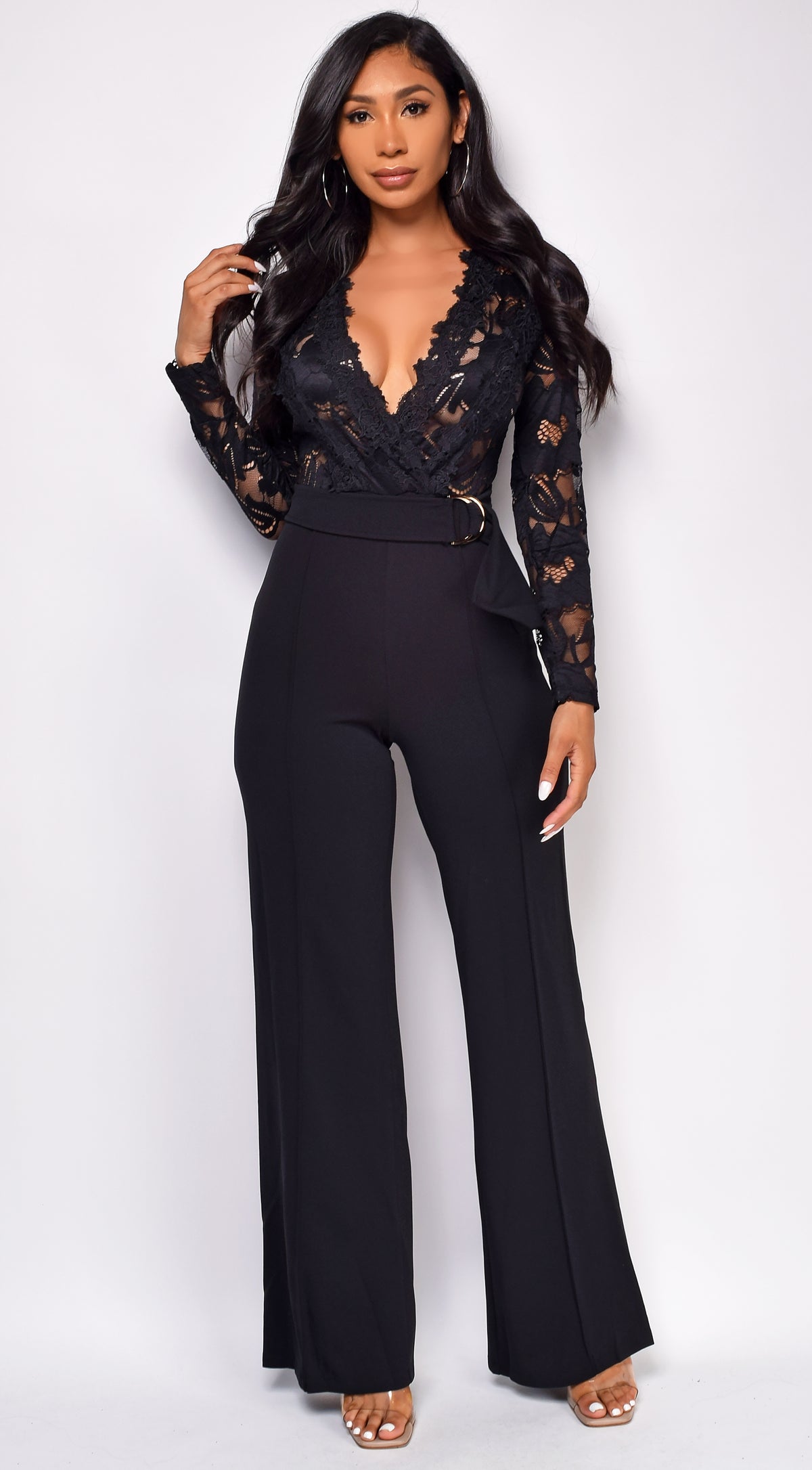 Black long sleeve lace romper new arrivals