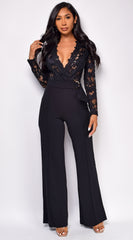 Milani Black Long Sleeve Lace Crochet Jumpsuit