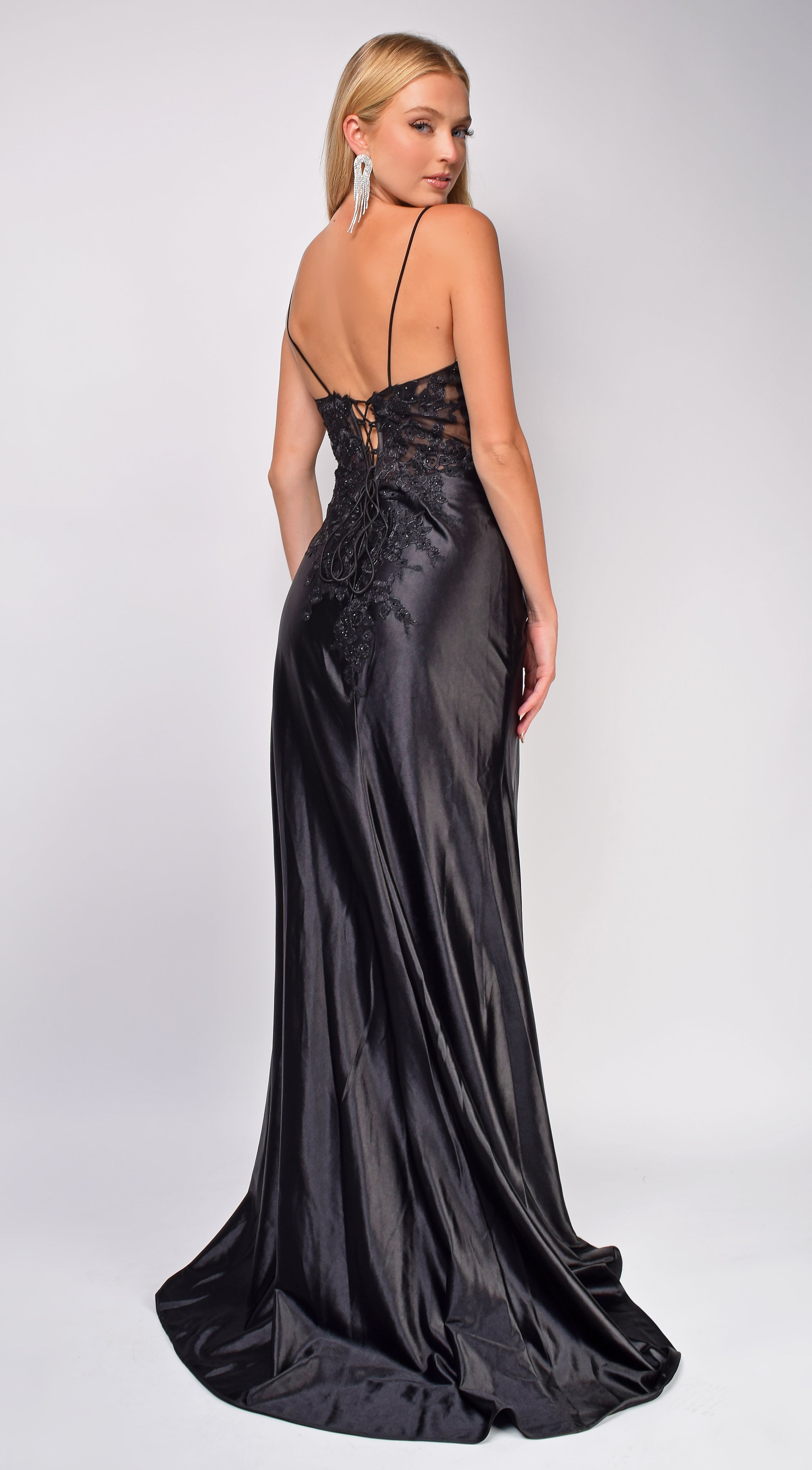 Thea Black Sequin Lace Detail Gown