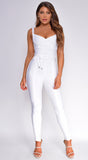 Elmirah White Waist Cinching Bandage Jumpsuit