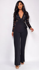 Milani Black Long Sleeve Lace Crochet Jumpsuit