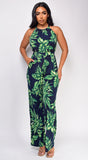 Cassia Green Navy Tropical Print Jumpsuit