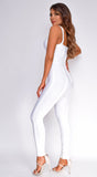 Elmirah White Waist Cinching Bandage Jumpsuit