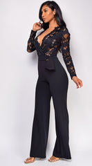 Milani Black Long Sleeve Lace Crochet Jumpsuit