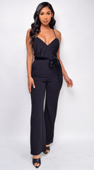 Asti Black Surplice Jumpsuit
