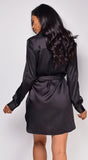 Drea Black Satin Shirt Dress