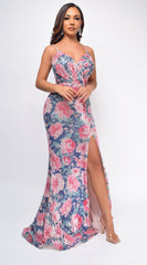 Zia Pink Floral Sequin Gown